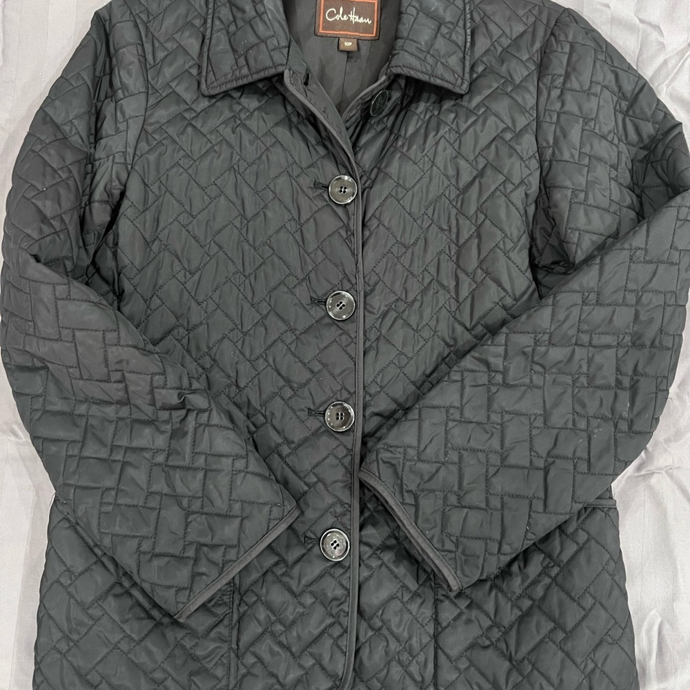 Cole Haan Women’s Black Quilted Button-Up Puffer Jacket